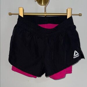 Reebok Girls Small 6/6X Black Athletic Shorts with Pink Inner Liner